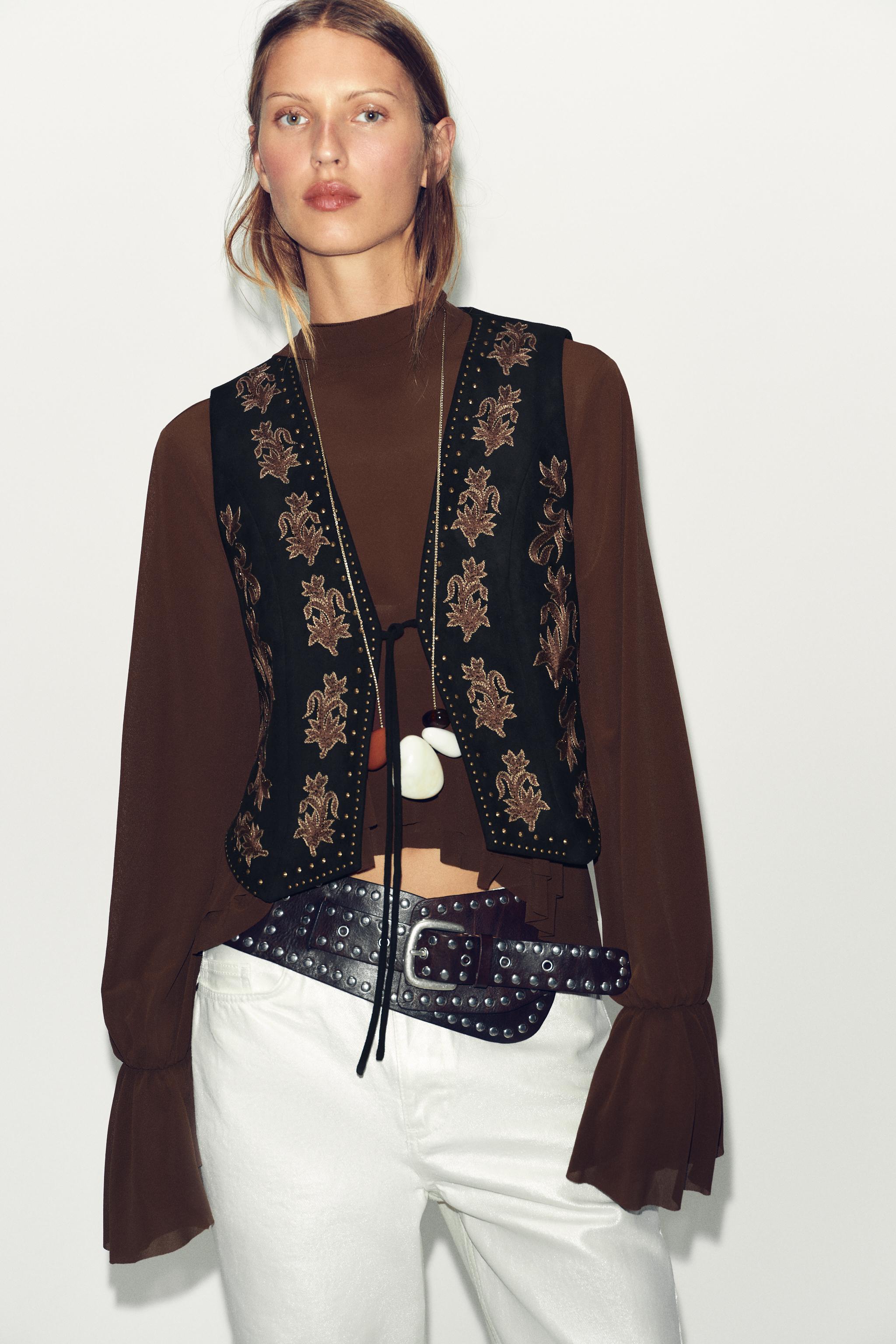 EMBROIDERED BEADED FAUX SUEDE VEST